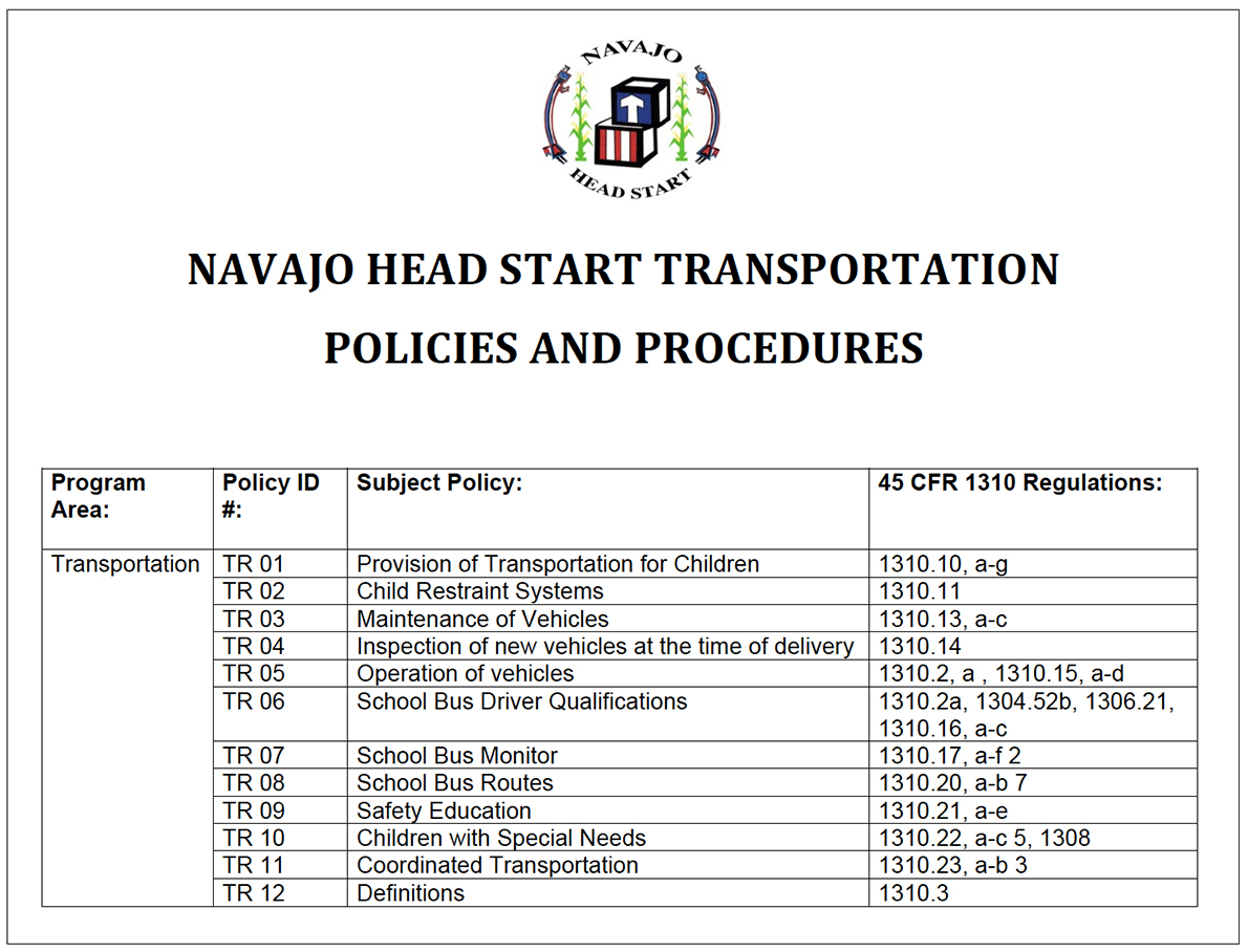 Navajo Head Start Transportation Policies and Procedures