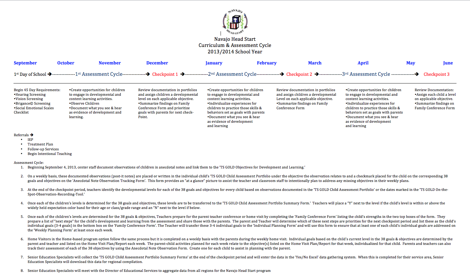 Navajo Head Start Curriculum & Assessment Cycle 2013-2014 School Year