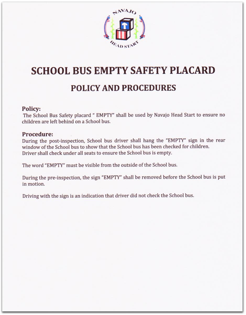 School Bus Empty Safety Placard