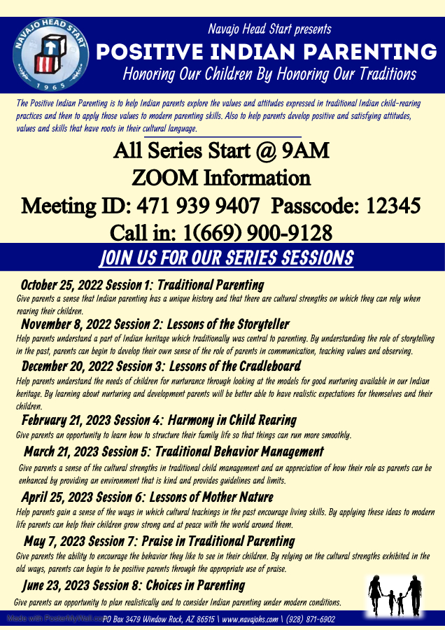 Flyer listing Positive Indian Parenting Dates
