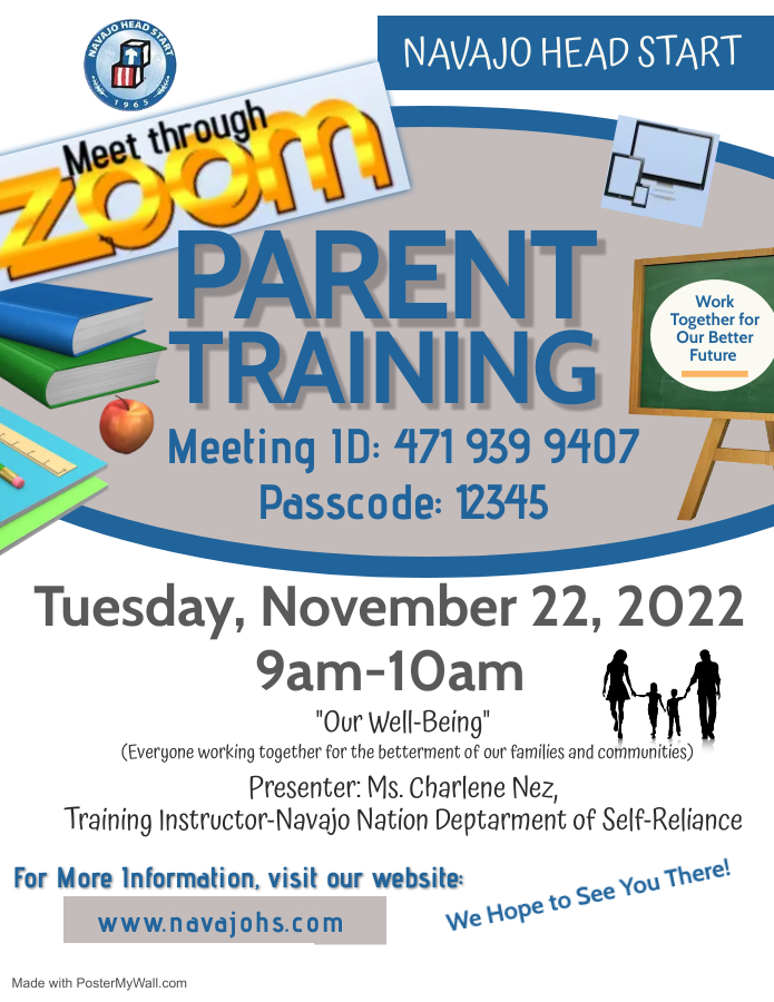 Parent Training flyer theme of Our Well-being