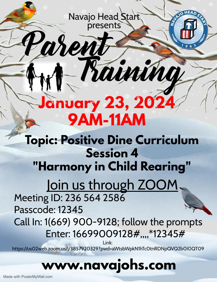 Positive Dine Curriculum Parent Training with winter and bird background