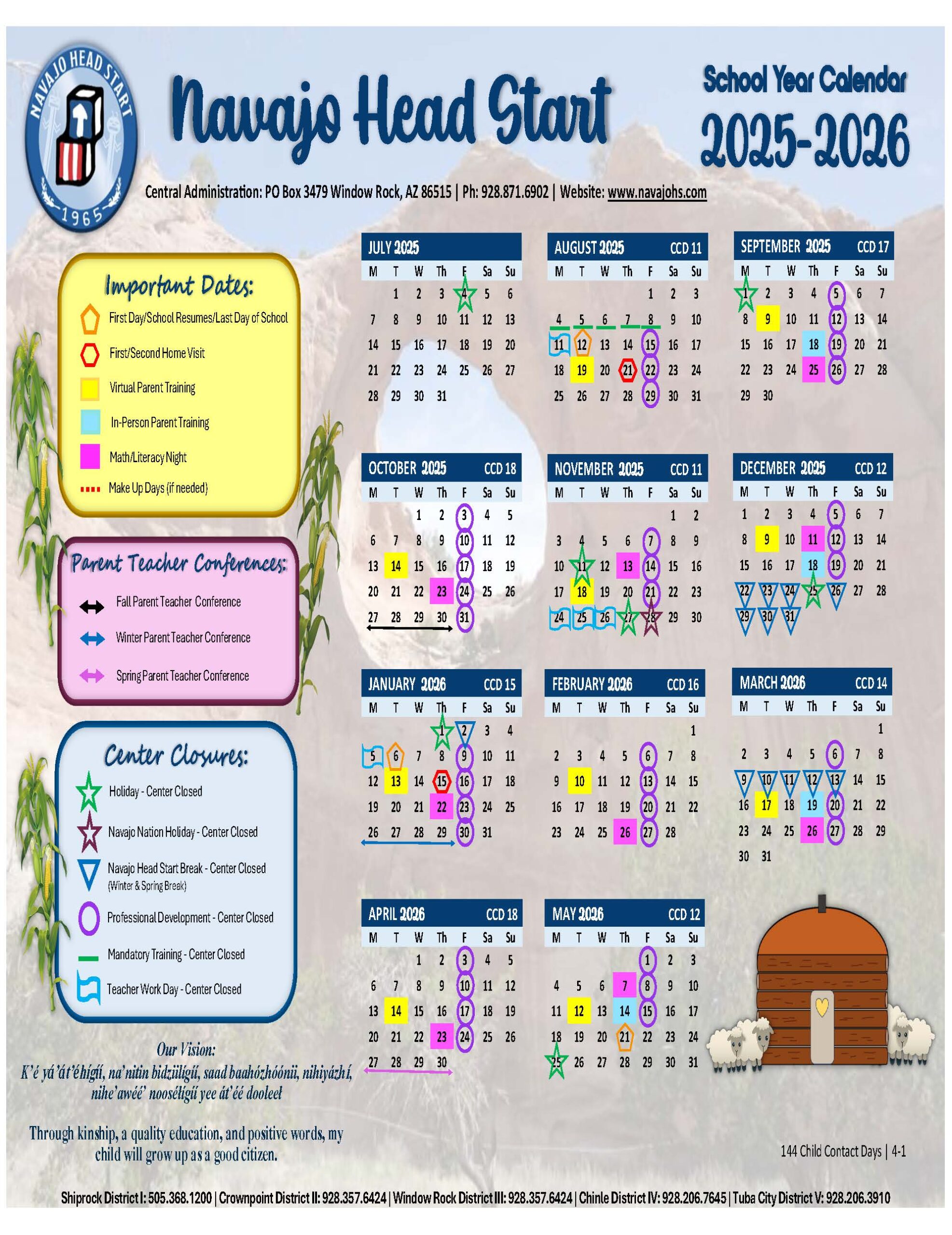 Navajo Head Start 2025-2026 Calendar
