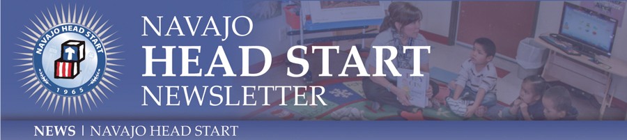 Banner displaying NHS classroom in the background of text saying Navajo Head Start Newsletter